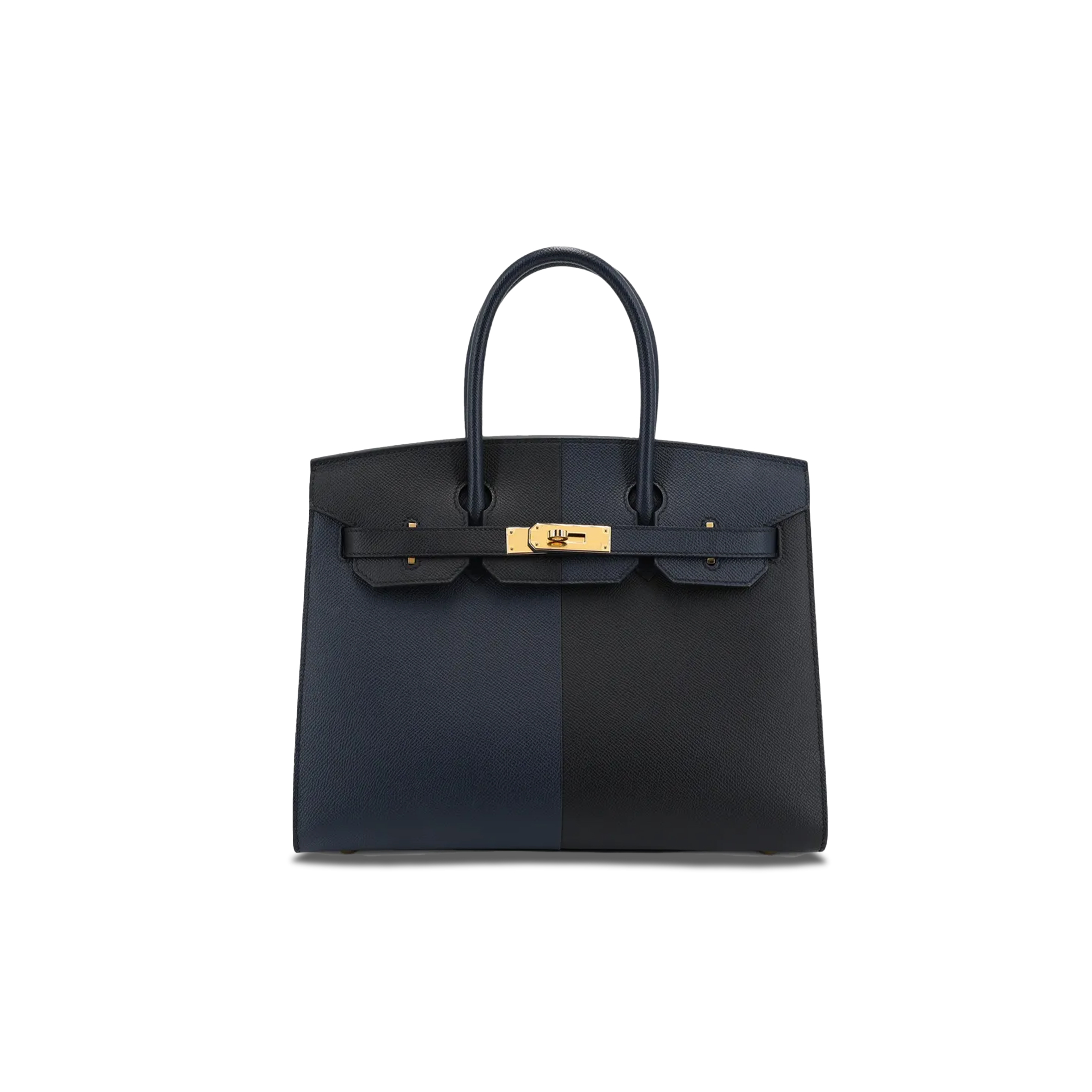 HERMÈS BIRKIN 25 EPSOM BLACK AND MIDNIGHT BLUE WITH FLORIDA BLUE INTERIOR GOLD BUCKLES H028367CC01 (25*18*13cm)